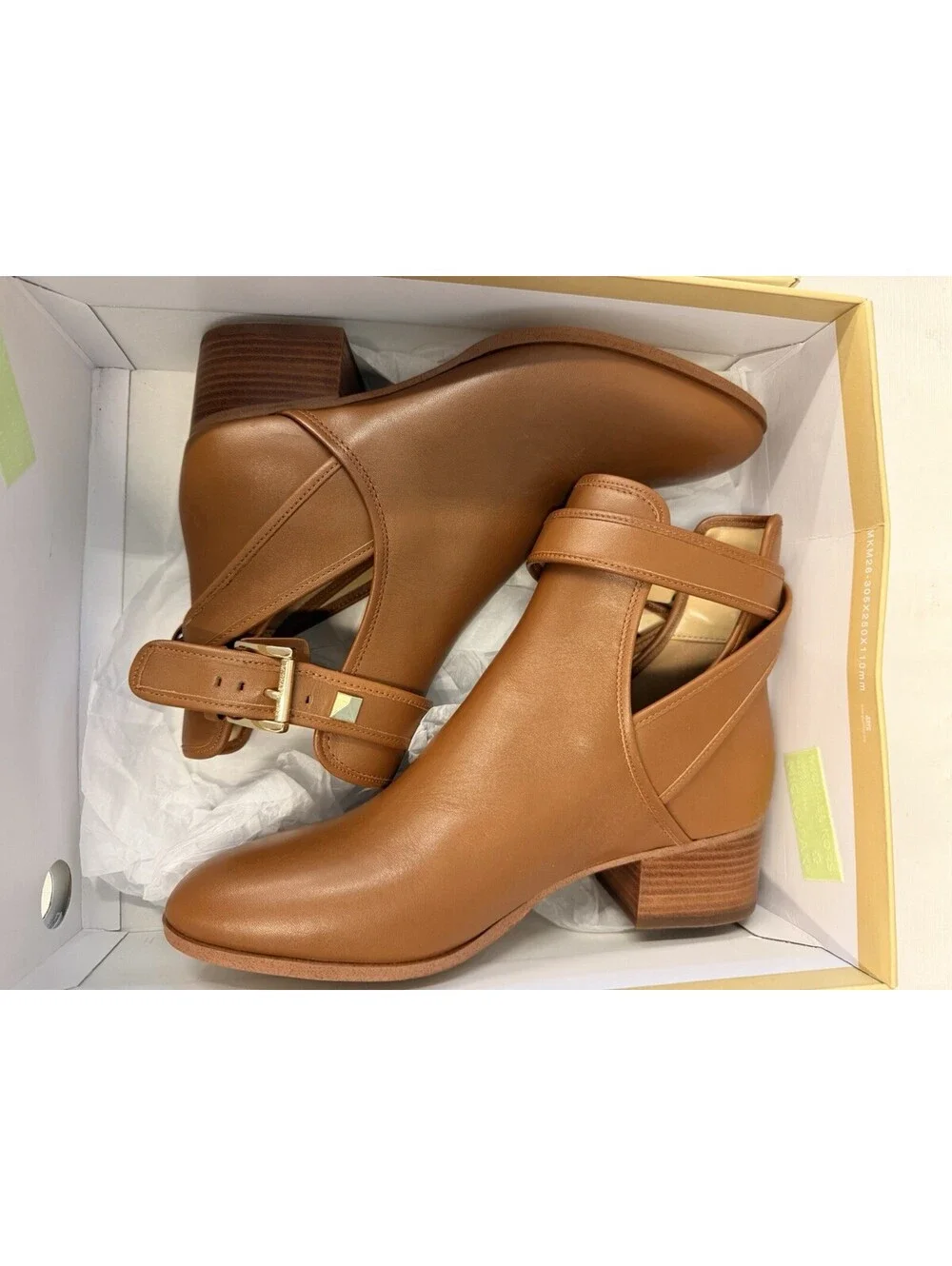 NIB Michael Kors Britton Leather Ankle Bootie Luggage Brown Women's 6M Cutout